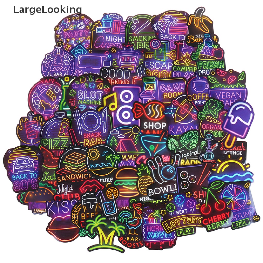 LargeLooking 50Pcs Neon Stickers Skateboard Laptop Luggage Guitar Bike ...