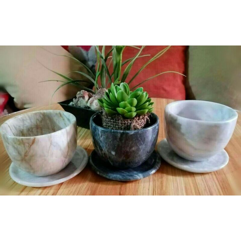 Marble Made plant pot flower pot with plate 100% Pure Marble | Shopee ...