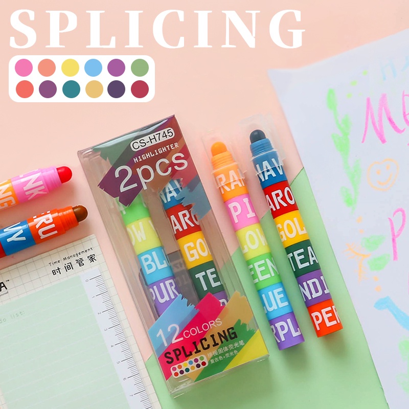 Splicing Highlighter Marker Pen Set 6/12 Color Fluorescent Paint ...