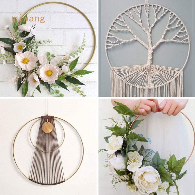 Round Metal Floral Hoop Wreath Macrame Gold Hoop Rings Garland Weeding ...