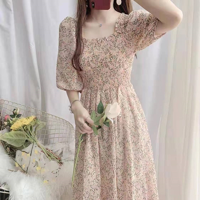 Korean Version Floral Dress Sexy Dress Casual Puff Sleeve Women s Dress