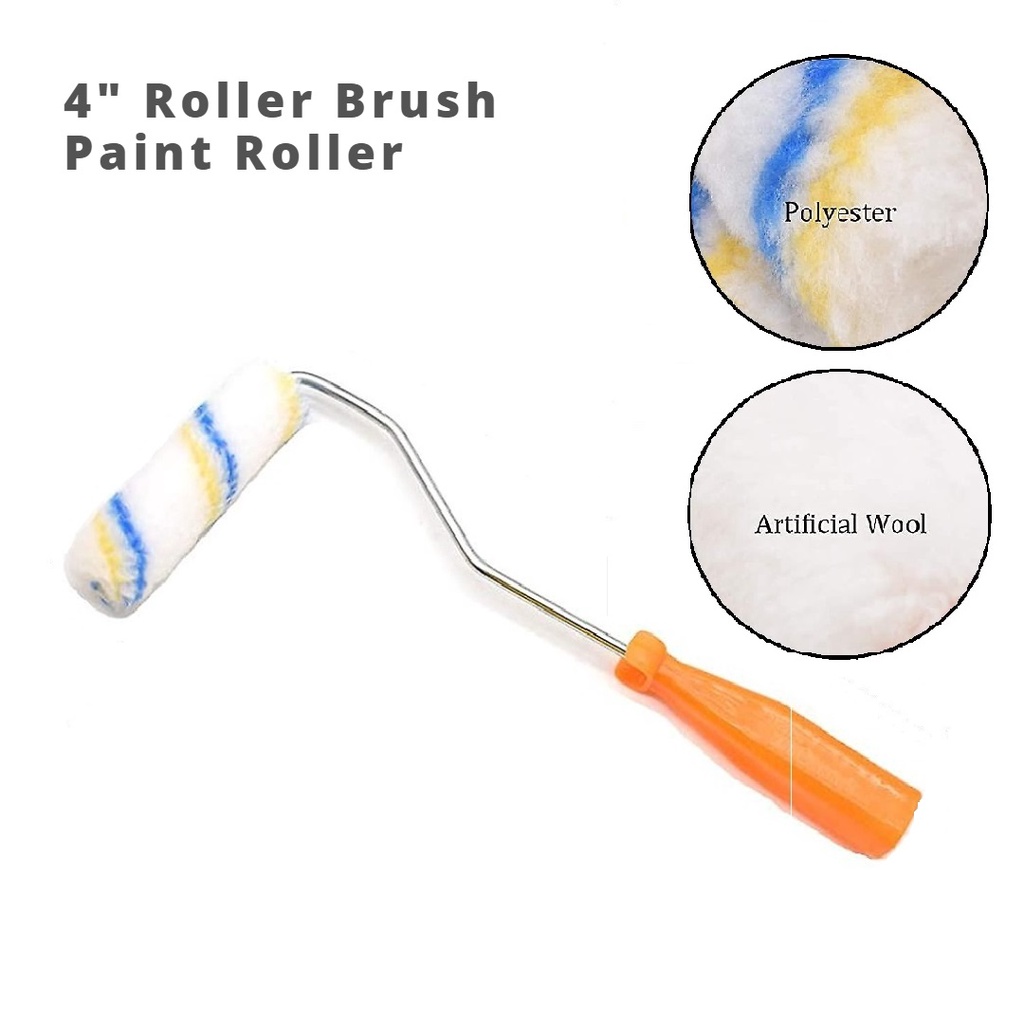 4" Roller Brush Paint Roller Long Handle Brush Room Wall Painting