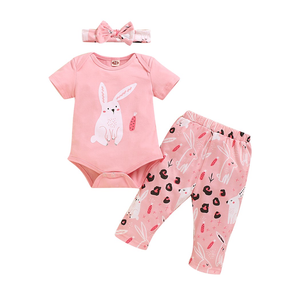 Mikrdoo Baby Girl Pajamas Short Sleeve Rabbit Print Bodysuit Long Pants ...