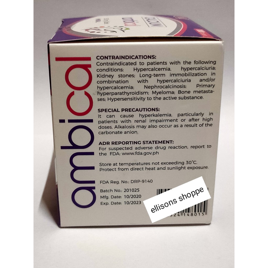AMBICAL Calcium 500mg Box of 100 Tablets | Shopee Philippines