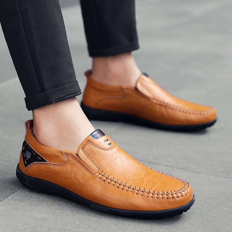 Mens Genuine Leather Loafers Male Casual Leather Shoes Doug Boat Leather Driving Shoes Slip On 4533