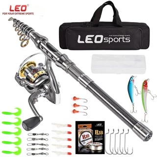 LEO 1.6M Telescopic Fishing Rod Set With Fish Reel Hook Lure Tackle