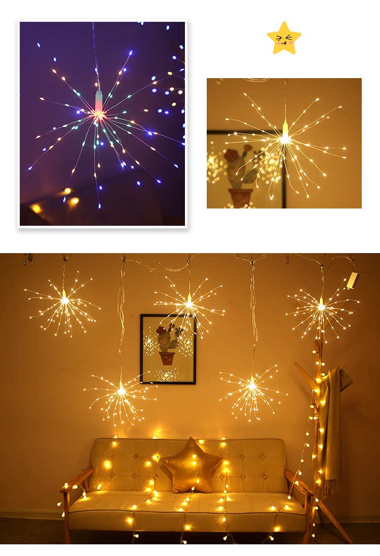 Hanging Starburst String Light Firework Copper Fairy Garland Christmas ...