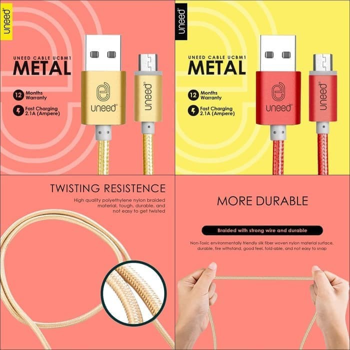 Ucbm1 1m Micro Usb Metal Data Cable 2.4a Fast Charge Cable | Shopee ...