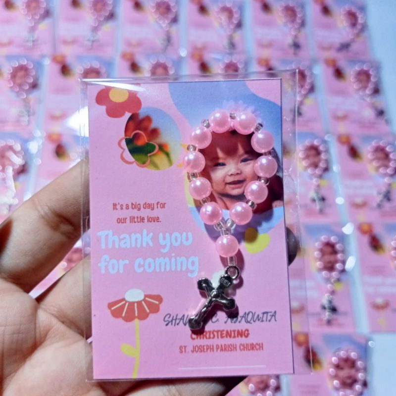 Mini Rosary Pocket Size with Personalized card for Baptismal