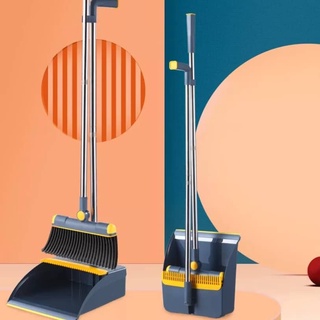 Broom and Dustpan Set with Long Handle - Kitchen Brooms and Stand Up Dust  Pan Magic Combo Set for Home - Lobby Broom with Rotation Head and Standing  Dustpan for Floor Cleaning Red