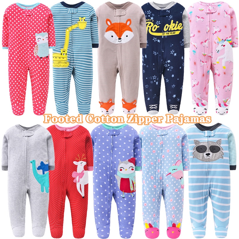 Newborn Baby Boys Girls Footed Sleeper Cotton Zipper Pajamas Baby