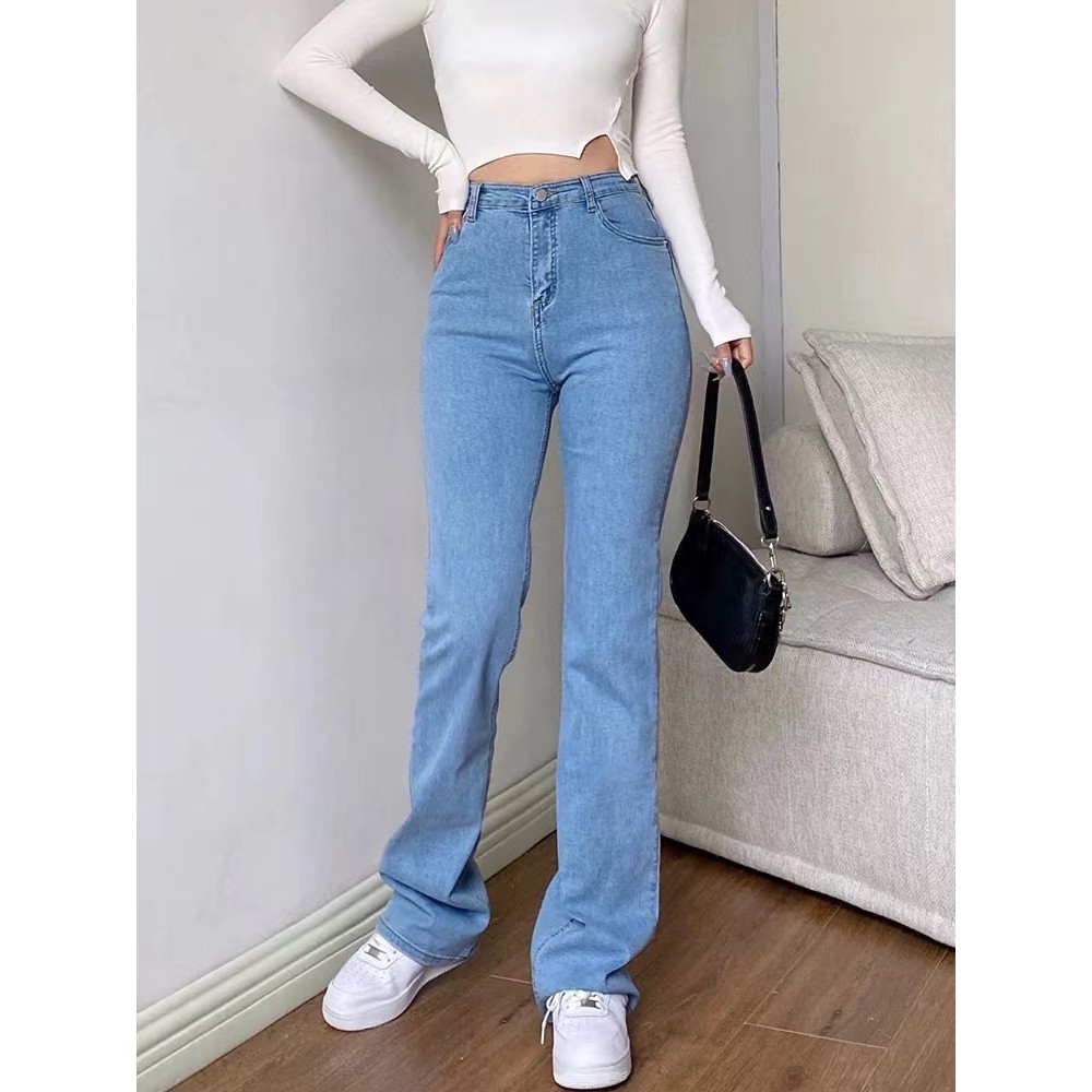 Denim_apparel high-waist slim-fit wide-leg boyfriend pants Ladies jeans ...