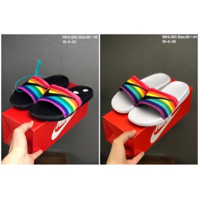 Rainbow store nike slippers