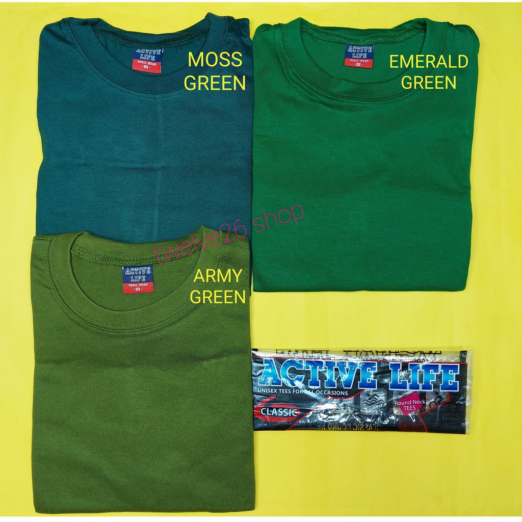 Active Life Round Neck T Shirt Plain Unisex 10 To 3XL Moss Emerald Army 