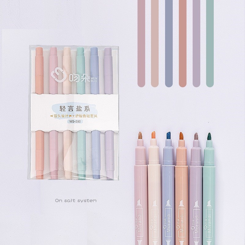 6 PCS/Set Macaron Double Tip Highlighter Pen Art Marker Kawaii Candy ...