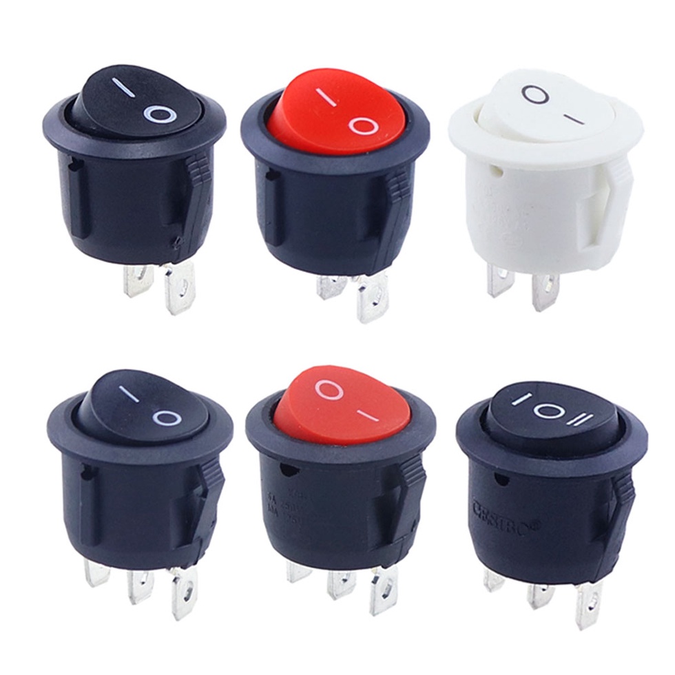 1PCS red black and white on / off round switch 6A / 250VAC 10A 125VAC ...