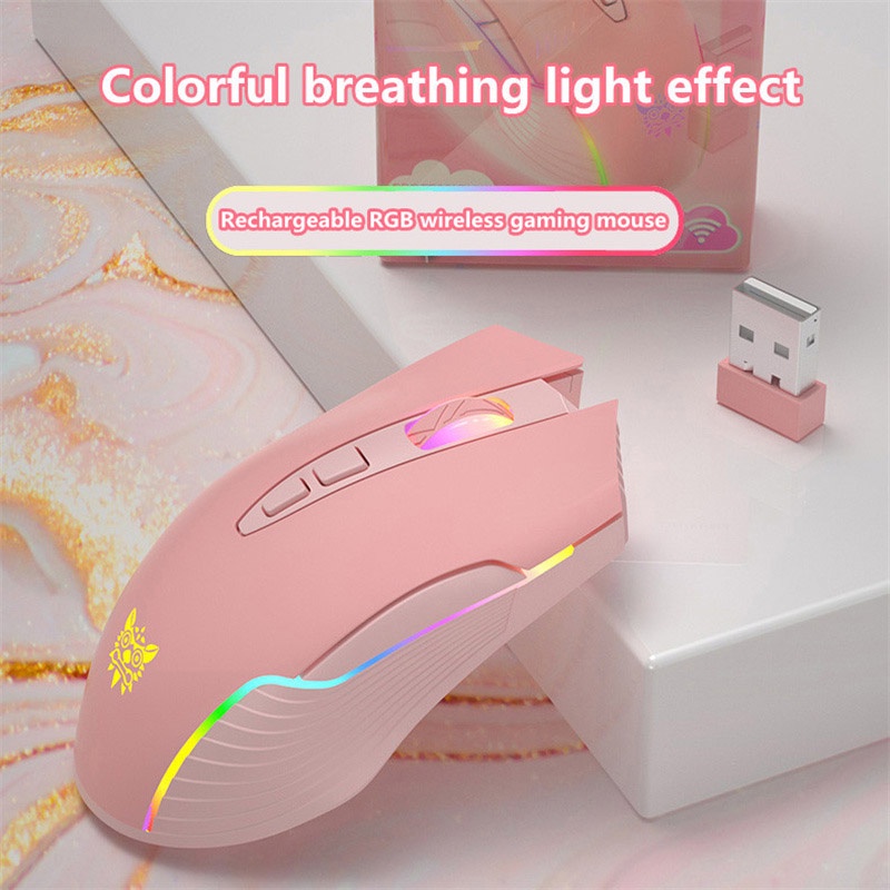 Cute Pink Wireless Gaming Mouse RGB Marquee Rechargeable Desktop ...