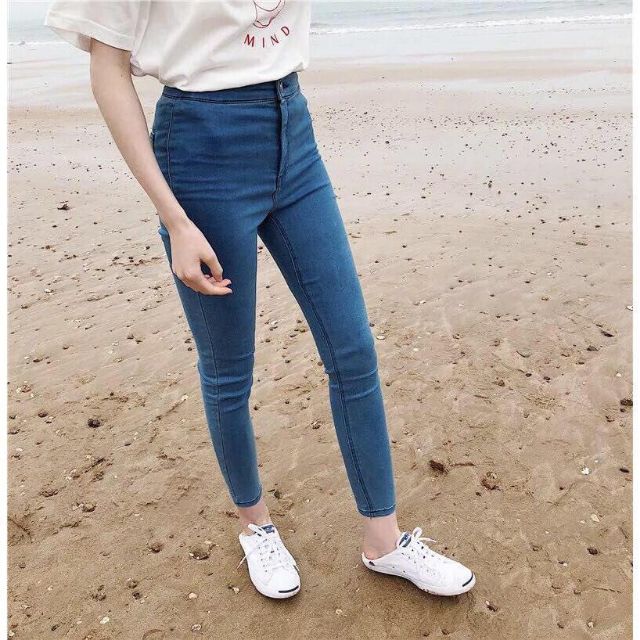 High waist jeans Light blue stretchable pants skinny