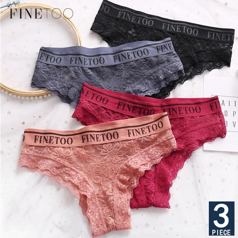 Finetoo Lace Panty Sexy Briefs Underwear Lingerie For Women 3pcs/Set ...