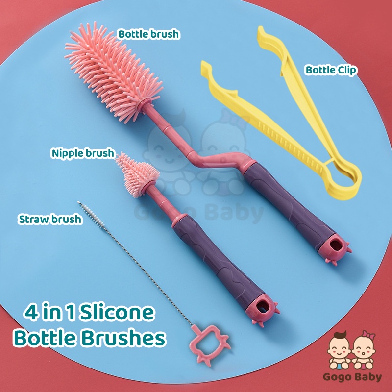 4 in 1 Silicone Baby Bottle Brush 360 Roatation Baby Cleaning