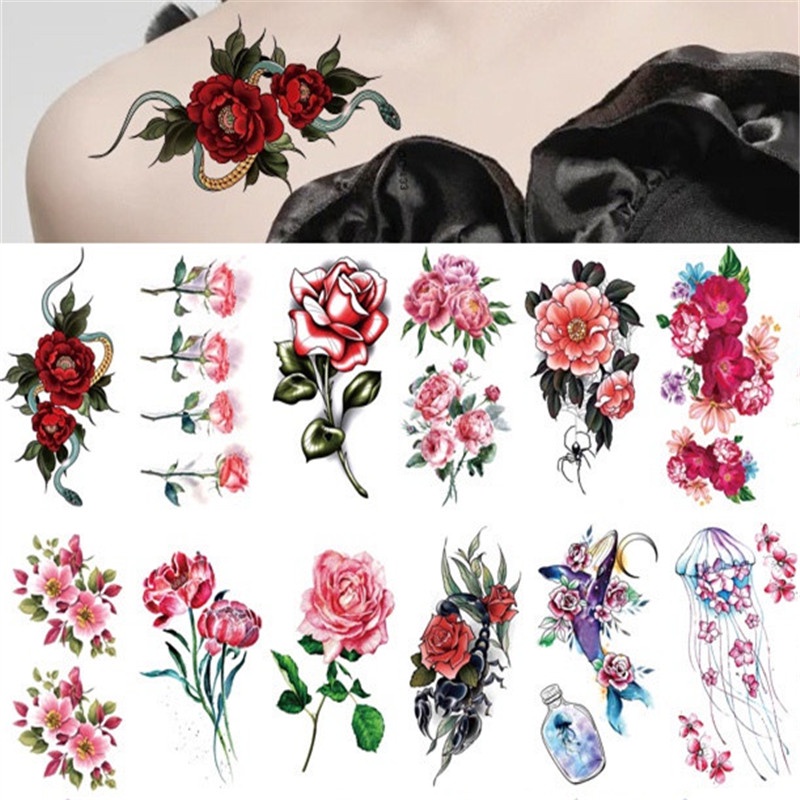 Flower Tattoo Sticker for Men Women Girl Fashion Waterproof Temporary ...