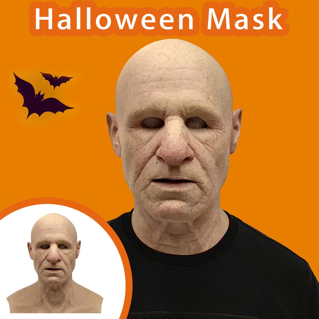 Old Woman Mask Practical Jokes Halloween Creepy Wrinkle Face Mask Latex