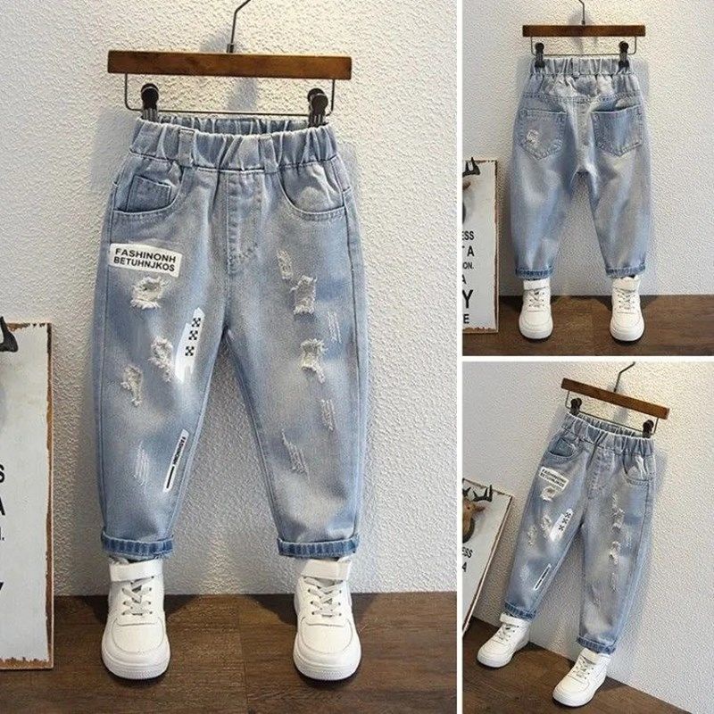 2 8 Years Old Boys Jeans Middle Big Kids Fashionable Korean Ripped Pants Denim Cotton Trousers Baby Spring Autumn Long Pants Open Crotch Shopee Philippines