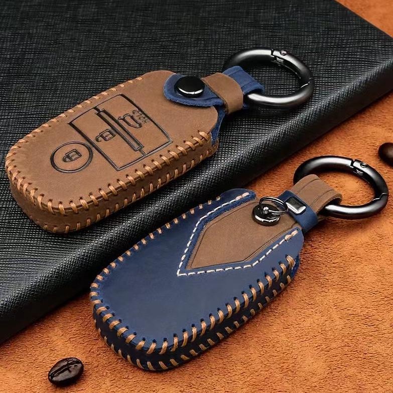 Genuine Leather Smart Key Fob Cover Case Remote Shell Holder Keychain