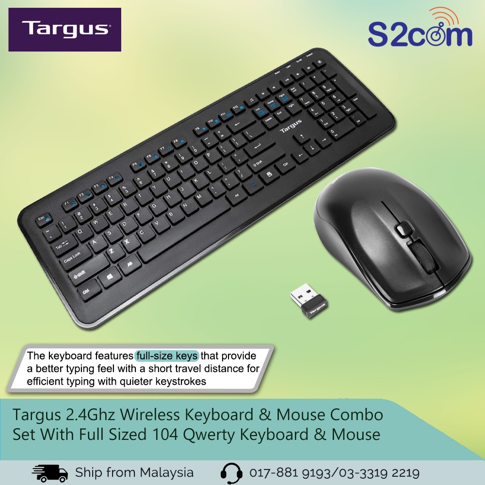 Targus 2.4Ghz Wireless Keyboard & Mouse Combo Set With Full Sized 104