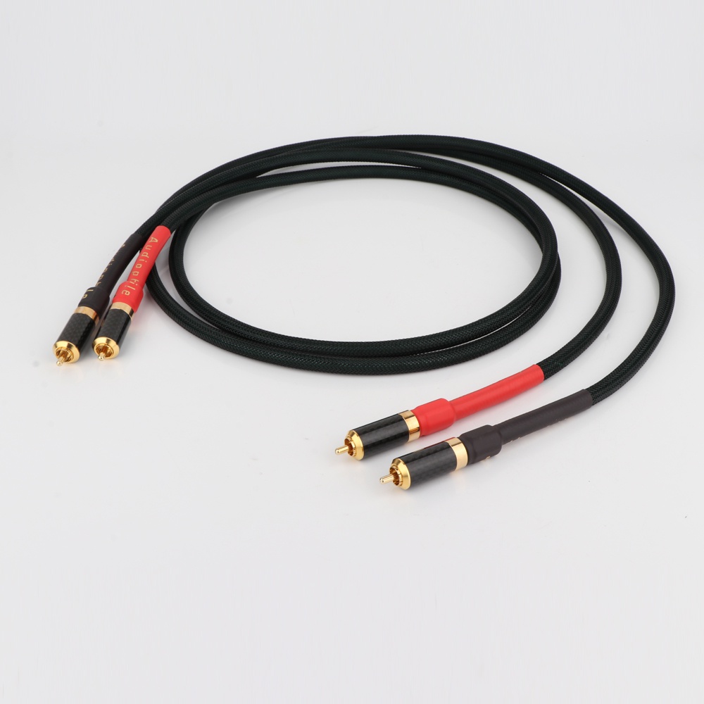 HiFi Pure Copper Audio cable RCA interconnect cable with carbon fiber