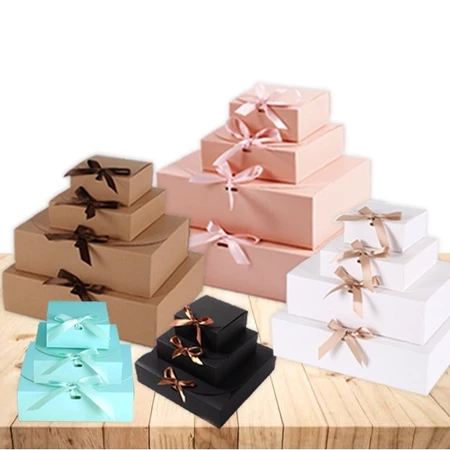 Brown/White Clamshell with Ribbon Cardboard Pastry Gift Box Bowknot Box Combination Packaging Box