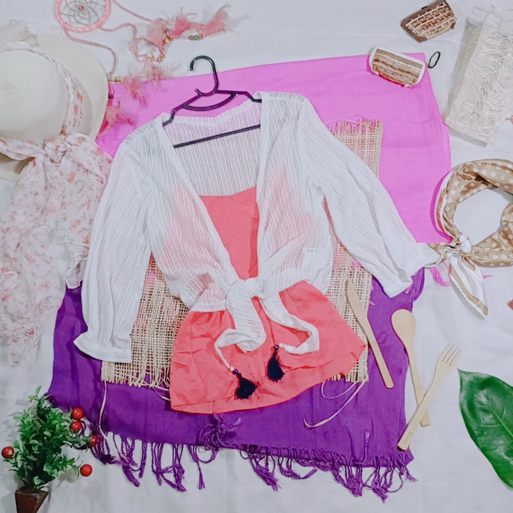 (Preloved) White Sheer Blazer with Pink Top (SET) Shopee Philippines