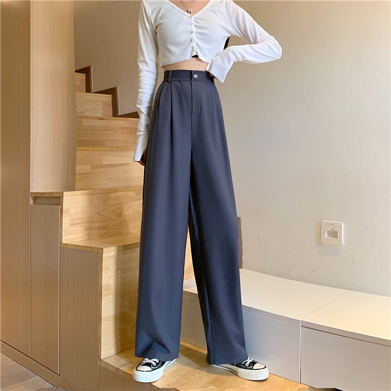 Jyate Blue Office Women'S Pants 2023 Fashion Loose Full Length Ladies  Trousers Casual High Waist Wide Pants For Women Streetwear