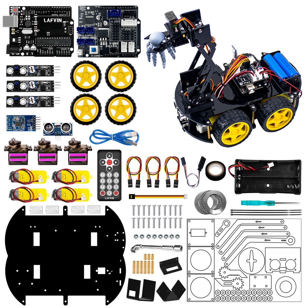 LAFVIN 2 In 1 4wd Robot Car Kit With Mechanical Arm For Arduino R3 ...