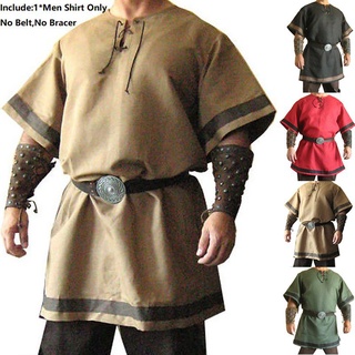 Medieval Knight Warrior Costume Play Short Sleeved Tunic Men Cosplay Viking  Pirate Ren Faire Larp Tops Shirt For Adult Plus Size