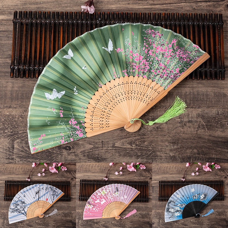 Folding Hand Fans Handheld Fan Unique Lightweight With Tassel Pendant Folding Bamboo Decor Ladies Hand Fan