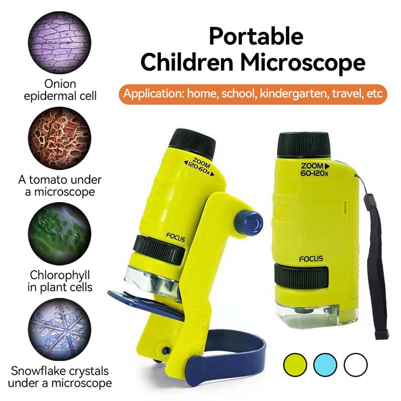 Portable Kids Microscope Kit 60120x Educational Mini Pocket 3 In 1