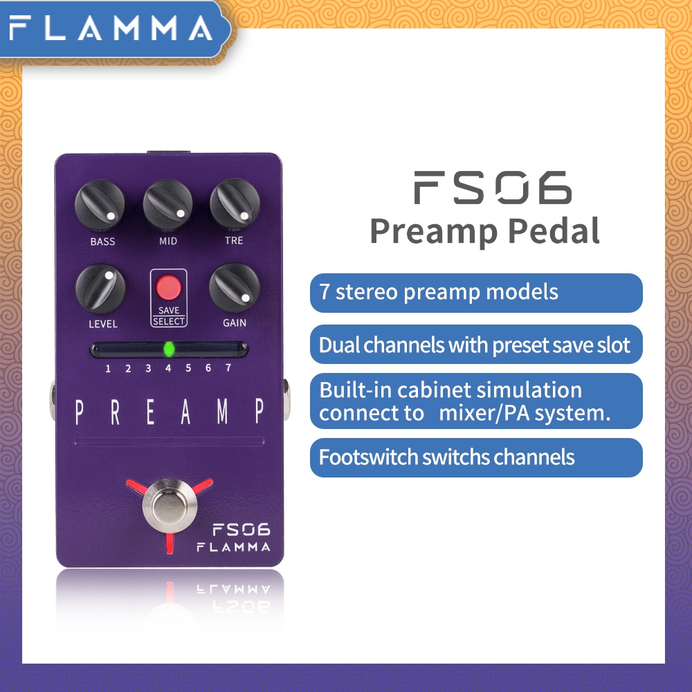 FLAMMA FS06 Preamp Pedal Digital Guitar Effects Pedal with 7 Preamp Models Preset Save Slot