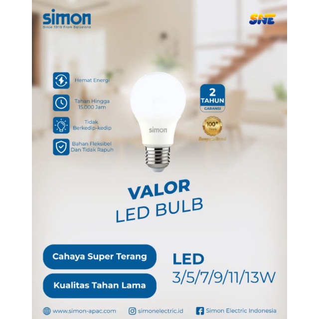 PUTIH Simon LED BULB 3W /5W /7W /9W /11W /13W /15W WHITE 6500K / YELLOW ...