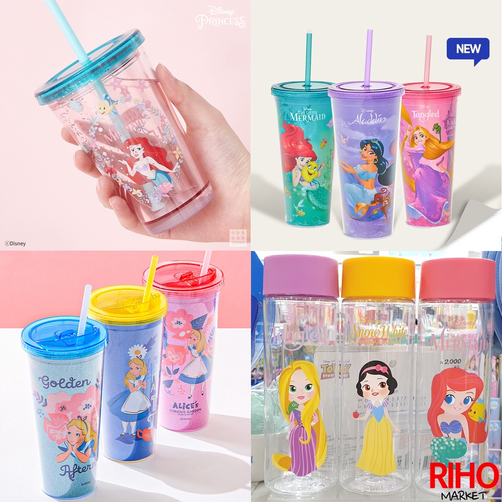 Korea Daiso Disney Straw Cup Large Cold Water Bottle Portable Handy Elegant Vacuum Flask