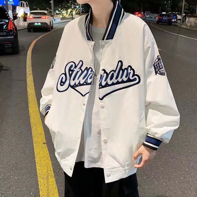 M-5XL】Trendy Vintage jacket men's spring and autumn couple's 2021 new trend  loose splicing American Baseball Jacket | Shopee Philippines