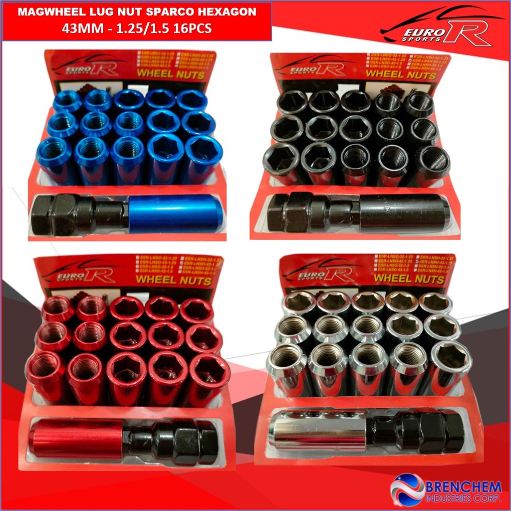 EURO SPORTS R MAGWHEEL LUG NUT SPARCO STEEL HEXAGON 43/32MM M12 x 1.5/1.25 16PCS Shopee