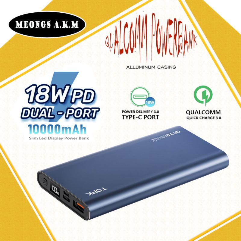 TOPK Powerbank 10000mAh Fast Charge 10W 18W LED Display for Android and ...