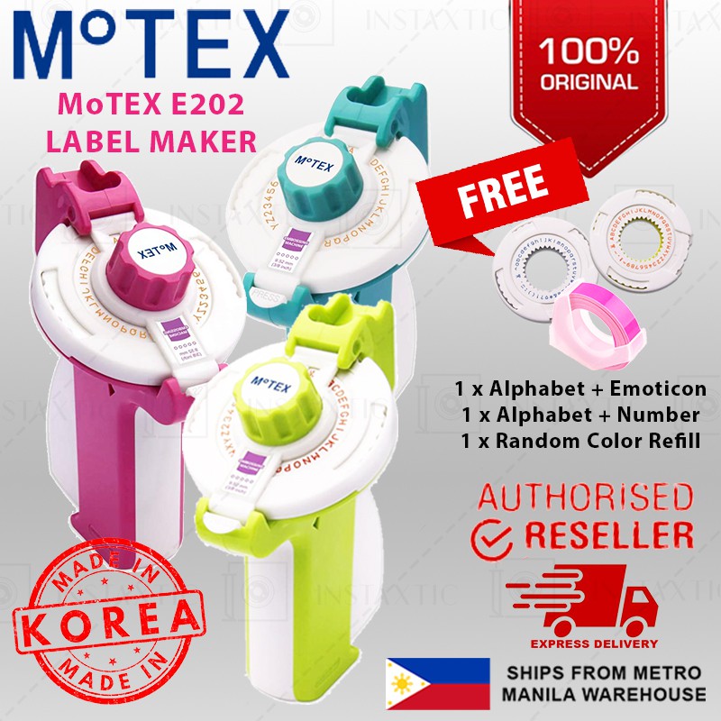 MOTEX E202 Embossing Label Maker with 1 with FREE Refill (Random Color