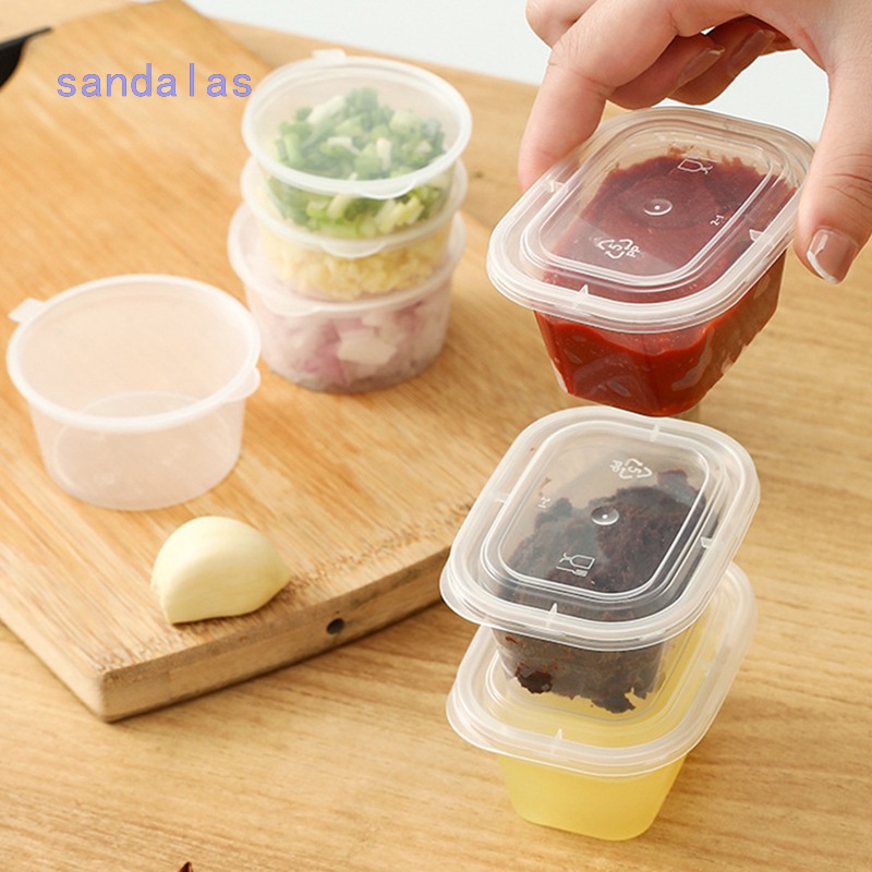 50 Pack Disposable Leak Proof Sauce Pots with Hinged Lids Round Food