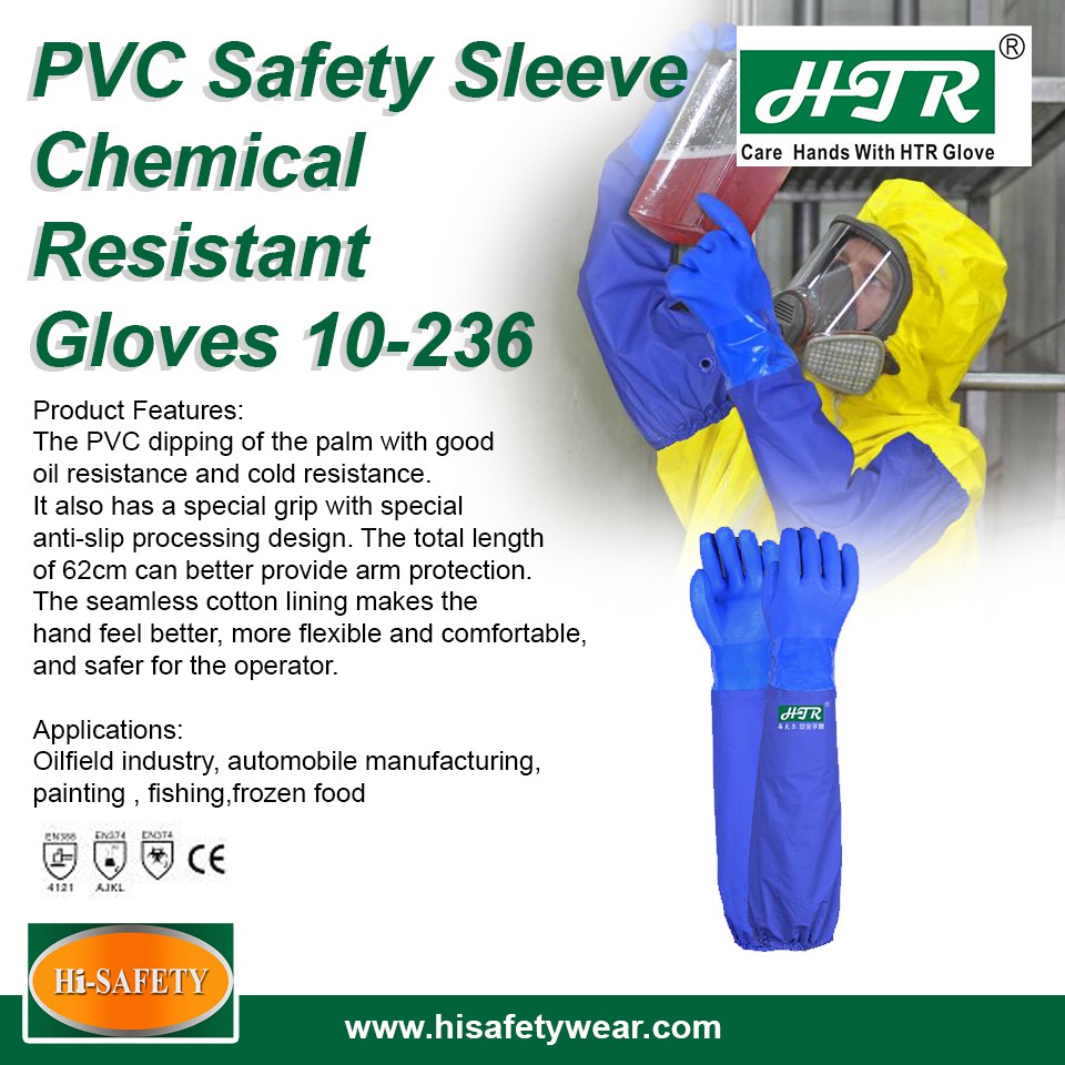 HTR 10-236 PVC Sleeve Chemical Resistant Safety Gloves / Good for Oil ...