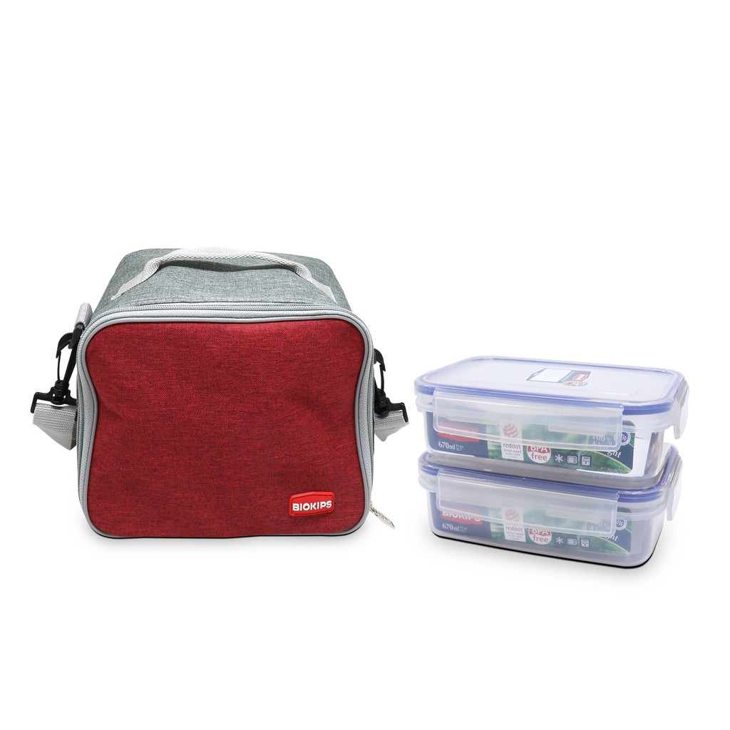 Biokips Thermal Insulated Lunch Bag Set w/ 2's Rectangular Food Keeper