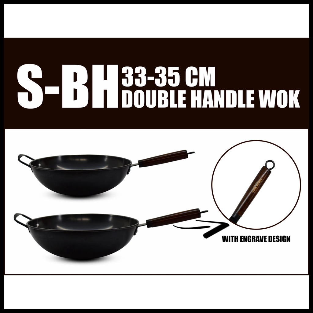 [ Basic Home ] 3335cm Double Handle Wok Pan w/ Engrave Design Shopee