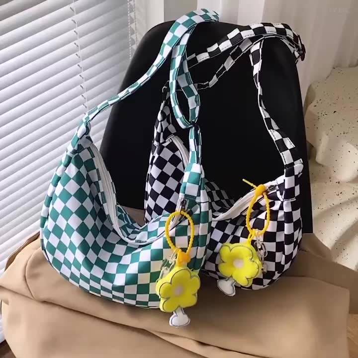 ins Japanese Style Dark Large Capacity Checkerboard Dumpling Bag Korean ...