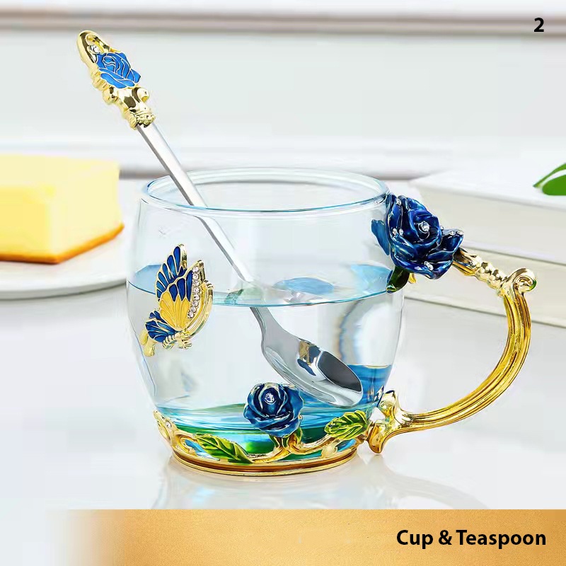 Rose Butterfly Tea Cup (200ml-400ml), Short, Tall, Glass, Decorated ...